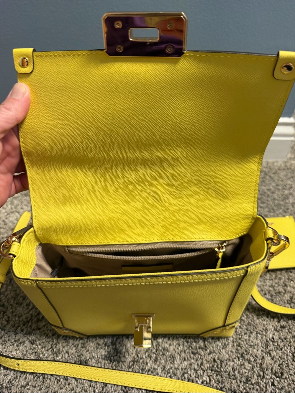 Michael Kors Yellow Studded Leather Satchel with Card Case - Picture 5 of 15